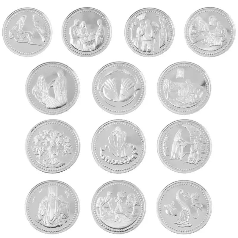 Arras de Boda Bíblicas en Plata Ley 925m de 20 mm. 13 monedas anverso