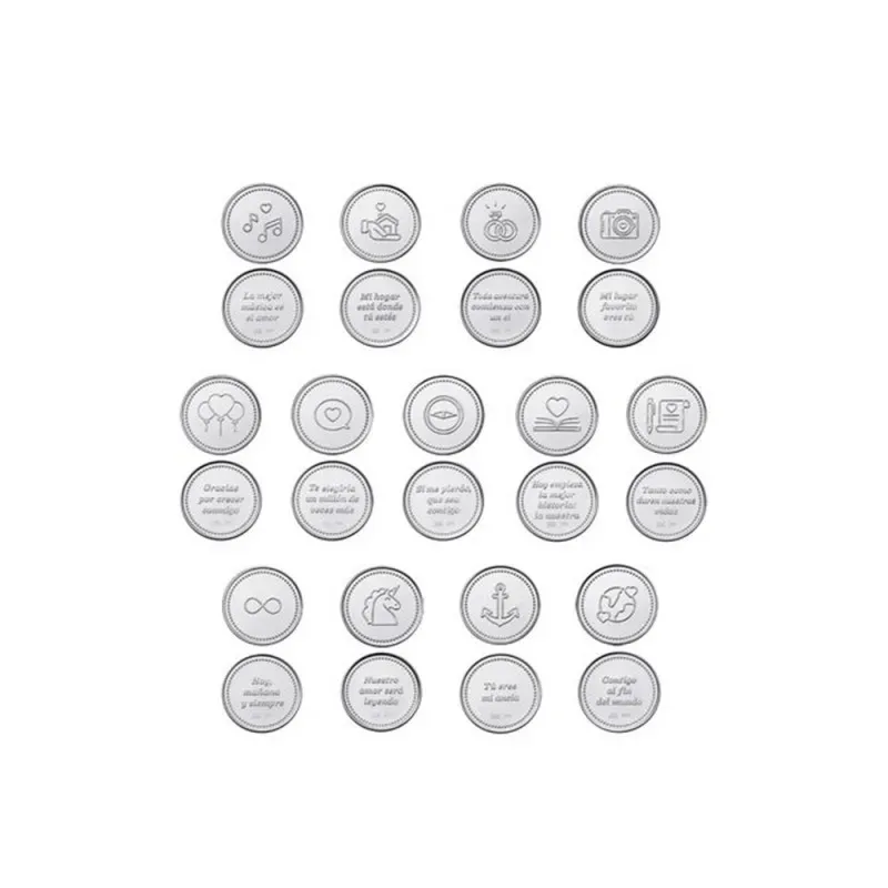 Arras de Boda Civiles en Plata Ley 925m de 20 mm. 13 monedas anverso