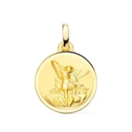 San Miguel Arcángel medalla oro 18k unisex 16 mm. detalle bisel liso