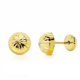 Pendientes oro 18k media bola tallada 7mm. cierre presión [AA1907]