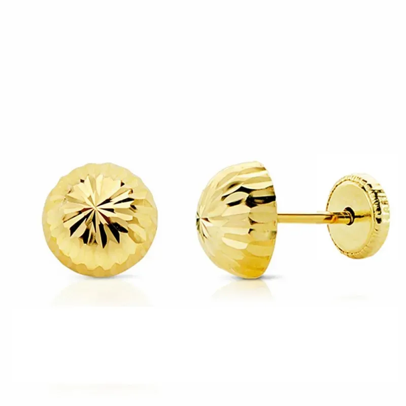 Pendientes oro 18k media bola tallada 7mm. cierre presión [AA1907]