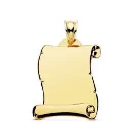 Colgante oro 18k pergamino 28mm. liso brillo unisex grabación de imagen incluida