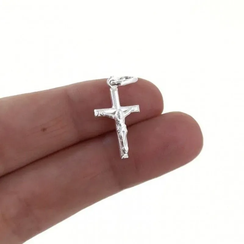 Cruz Cristo Colgante Plata Ley 925m lisa 15 mm.