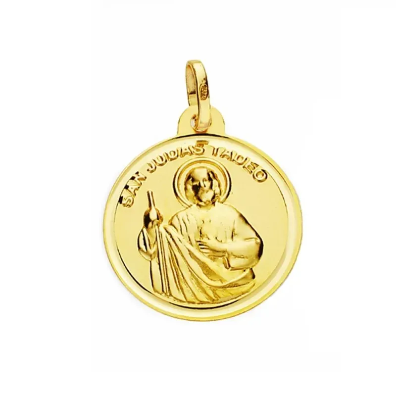 Medalla oro 18k San Judas Tadeo 18mm. lisa bisel [AA2579]