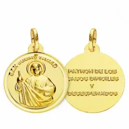Medalla oro 18k San Judas Tadeo 18mm. lisa bisel [AA2579]