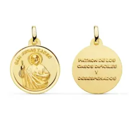 Medalla oro 18k San Judas Tadeo 18mm. lisa bisel [AA2579]