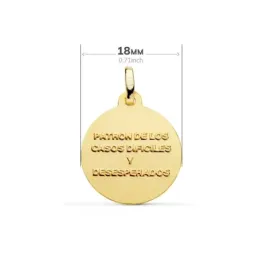 Medalla oro 18k San Judas Tadeo 18mm. lisa bisel [AA2579]
