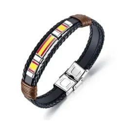 Pulsera bandera de España acero inoxdiable con 21 cm. de piel sintéti