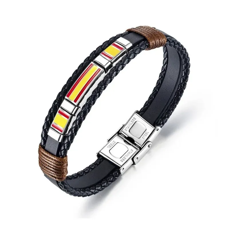 Pulsera bandera de España acero inoxdiable con 21 cm. de piel sintéti