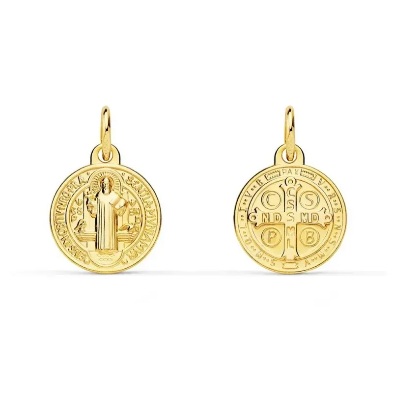 San Benito Escapulario Medalla Oro 9k de 12 mm.