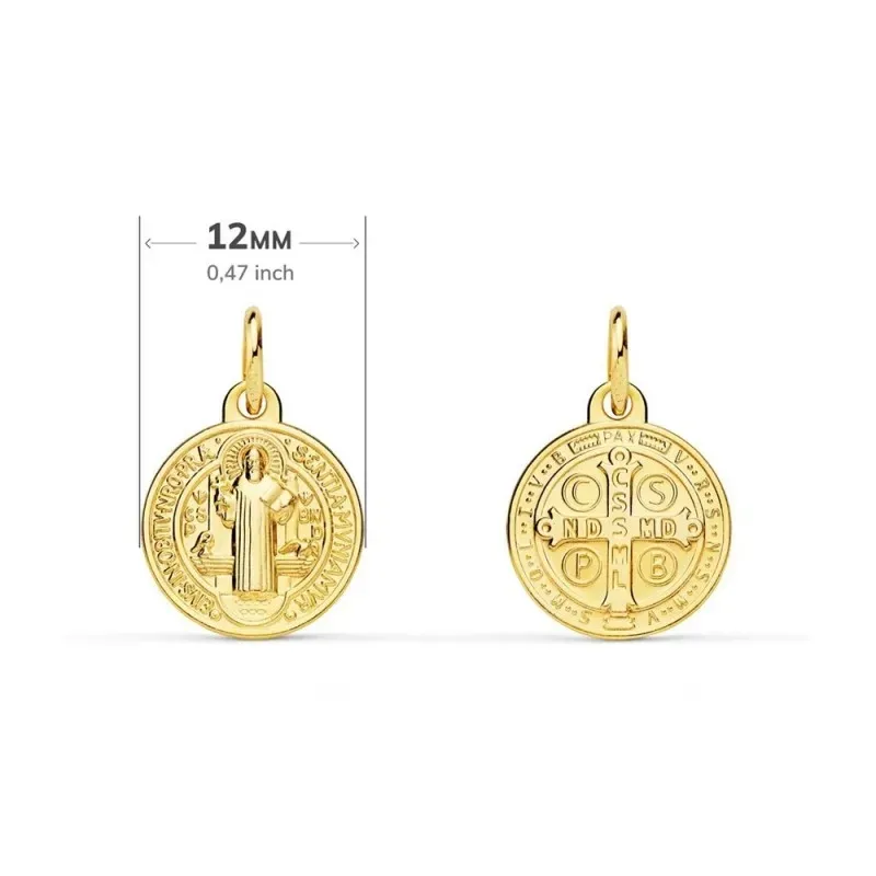 San Benito Escapulario Medalla Oro 9k de 12 mm.