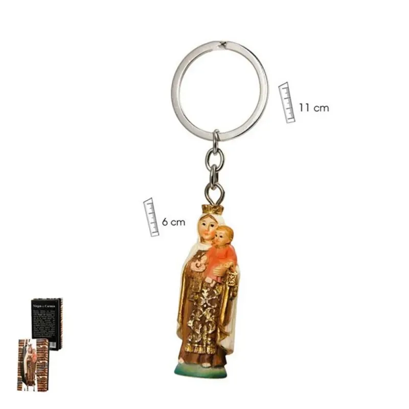 Virgen del Carmen Llavero metálico 11 cm. tamaño Virgen 6 cm. patrona