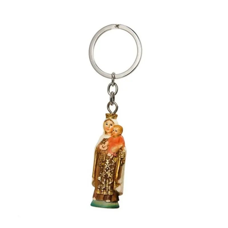 Virgen del Carmen Llavero metálico 11 cm. tamaño Virgen 6 cm. patrona