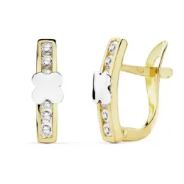 Pendientes oro 18k bicolor 13mm. circonitas motivo flor [AB8967]