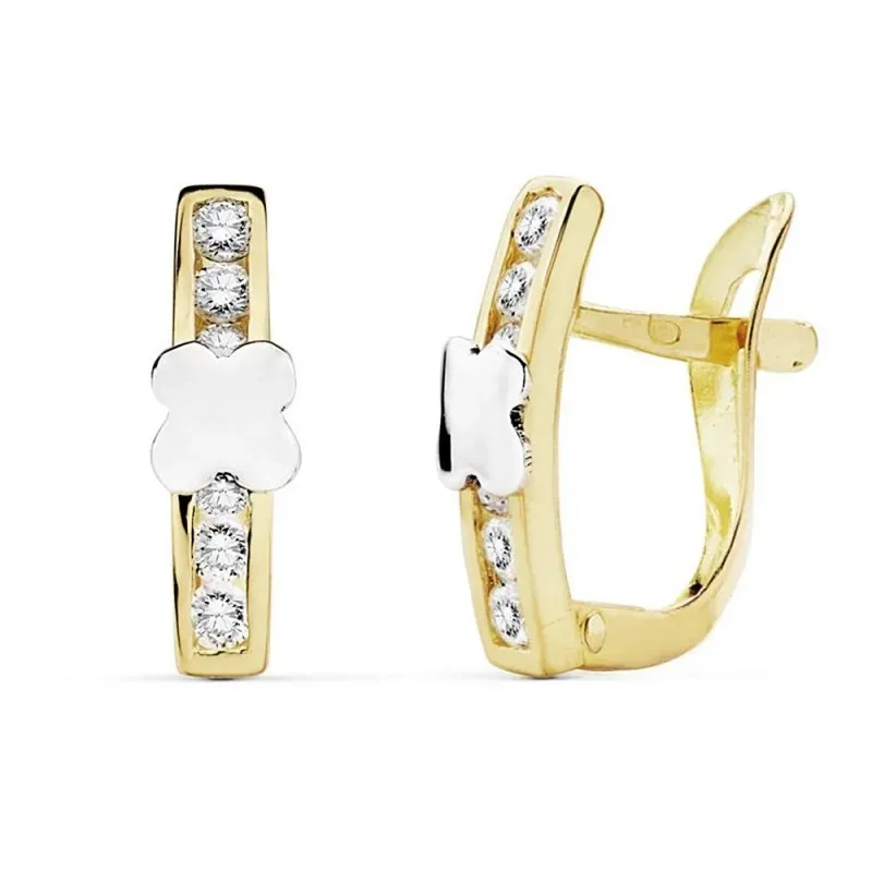 Pendientes oro 18k bicolor 13mm. circonitas motivo flor [AB8967]