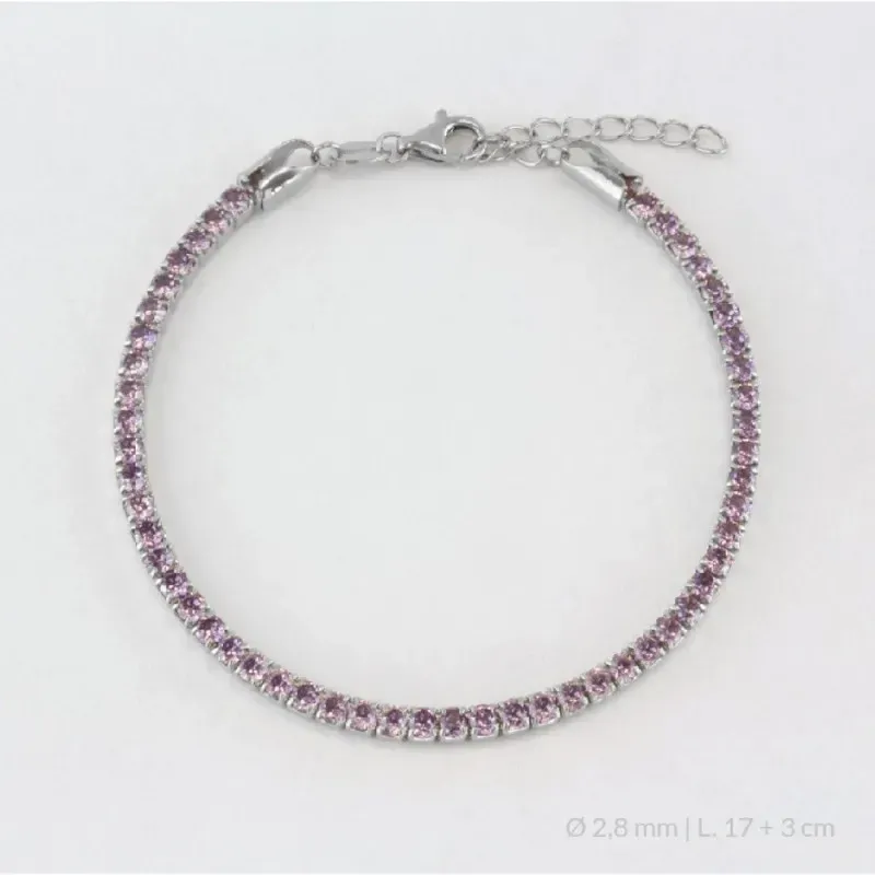 Pulsera en Plata de Ley 925m de 17 cm. circonitas de 2.8 mm. color mo