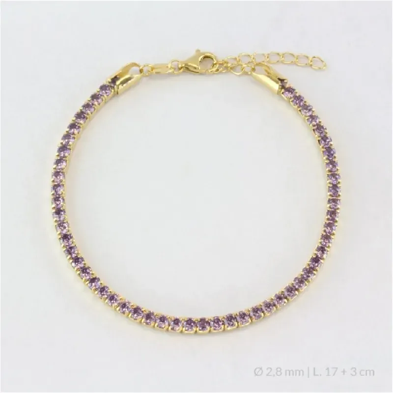 Pulsera en Plata de Ley 925m chapada oro 17 cm. circonitas de 2.8 mm.