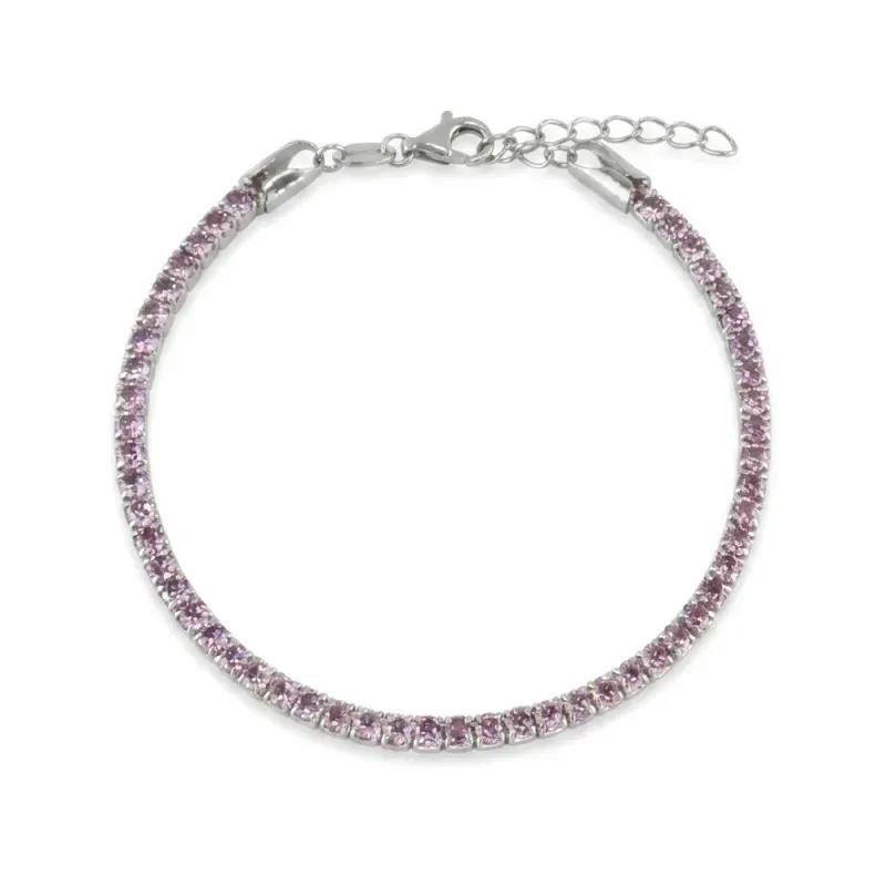 Pulsera en Plata de Ley 925m de 17 cm. circonitas de 2.8 mm. color mo