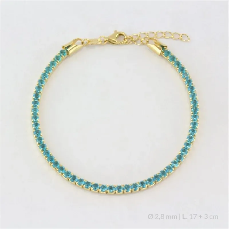 Pulsera Plata Ley 925m chapada oro 17 cm. circonitas de 2.8 mm. color