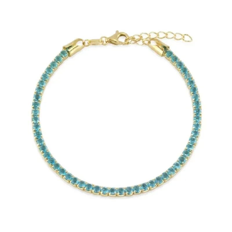Pulsera Plata Ley 925m chapada oro 17 cm. circonitas de 2.8 mm. color