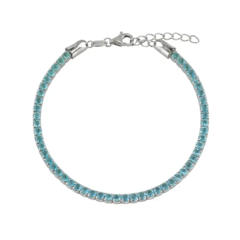 Pulsera en Plata de Ley 925m de 17 cm. circonitas de 2.8 mm. color az