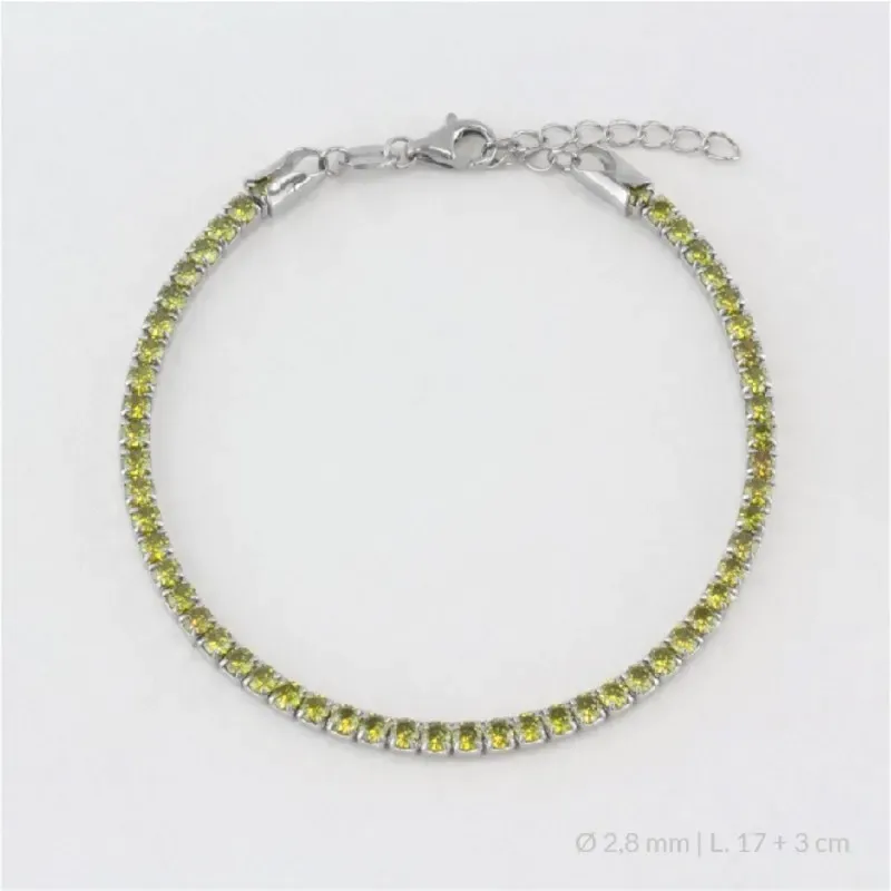 Pulsera en Plata de Ley 925m de 17 cm. circonitas de 2.8 mm. color ve