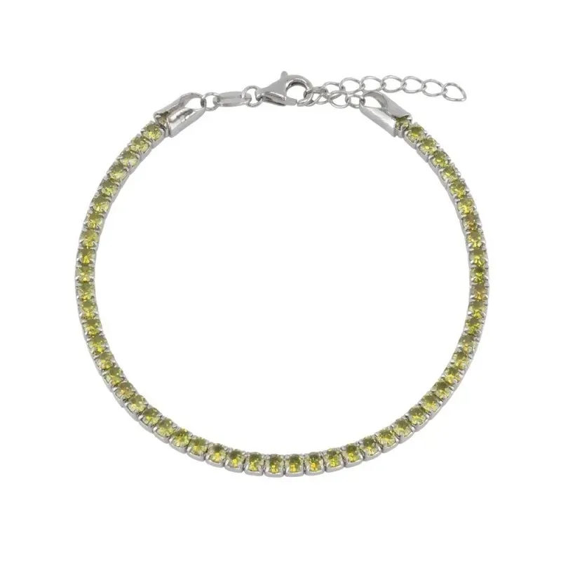 Pulsera en Plata de Ley 925m de 17 cm. circonitas de 2.8 mm. color ve