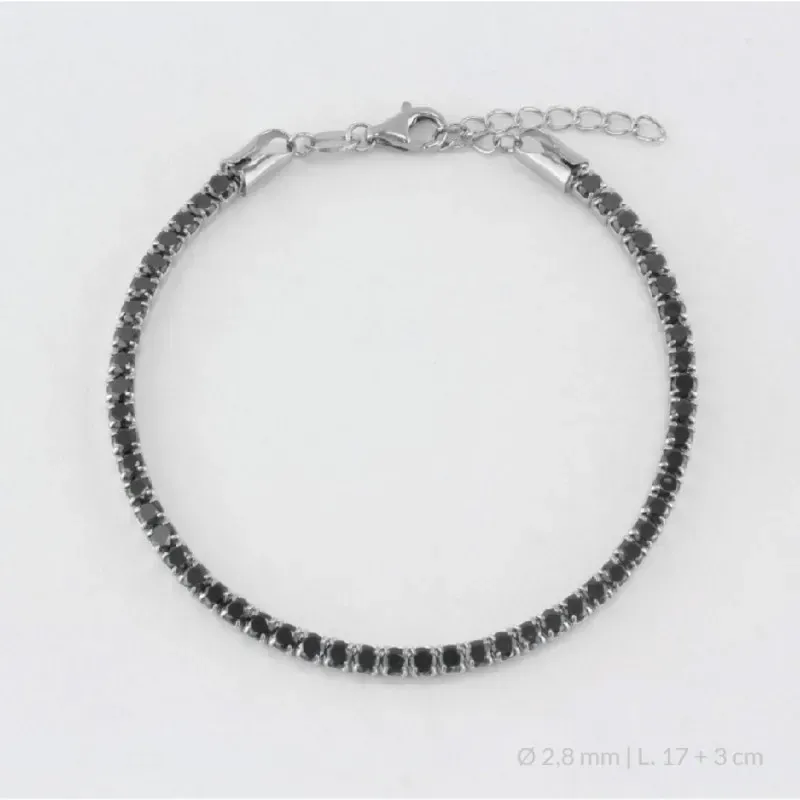 Pulsera en Plata de Ley 925m de 17 cm. circonitas de 2.8 mm. color ne