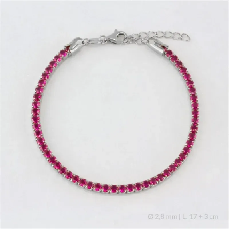 Pulsera en Plata de Ley 925m de 17 cm. circonitas de 2.8 mm. color ro