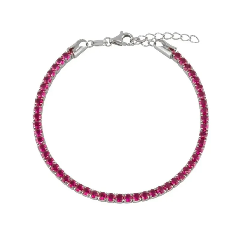 Pulsera en Plata de Ley 925m de 17 cm. circonitas de 2.8 mm. color ro