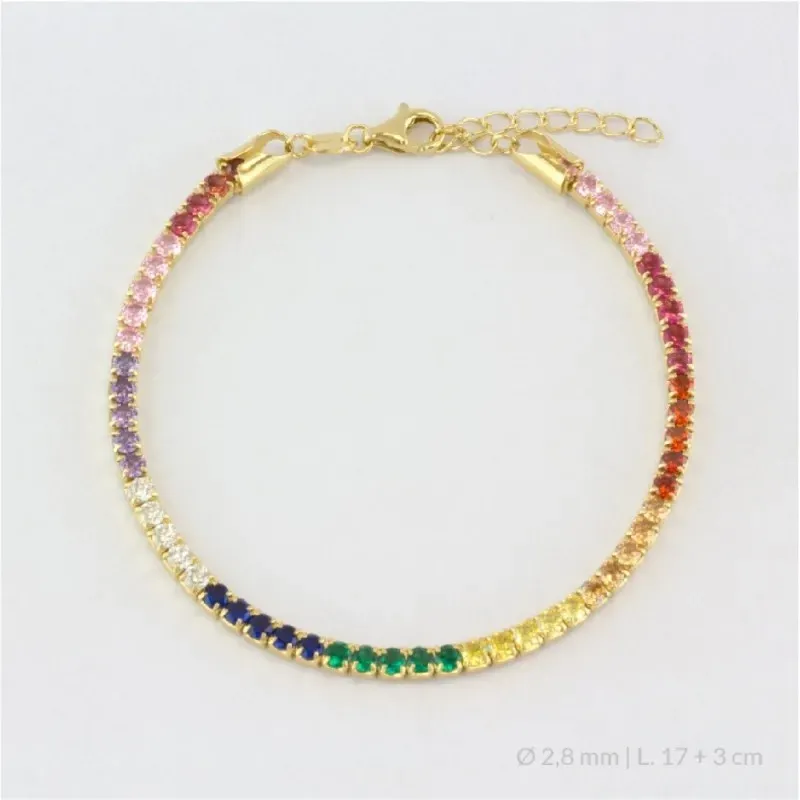 Pulsera Plata Ley 925m chapada oro 17 cm. circonitas de 2.8 mm. color