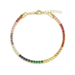 Pulsera Plata Ley 925m chapada oro 17 cm. circonitas de 2.8 mm. color