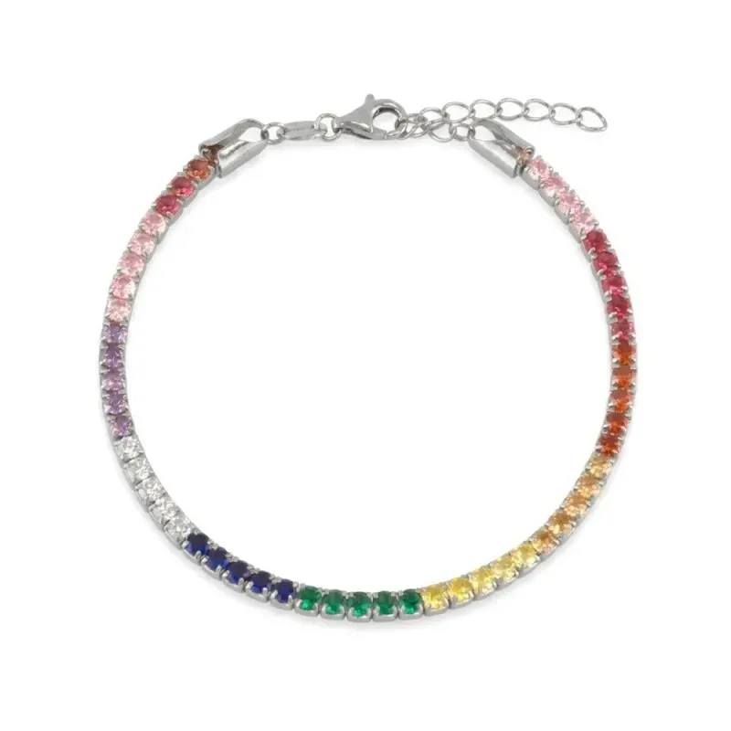 Pulsera en Plata de Ley 925m de 17 cm. circonitas de 2.8 mm. colores
