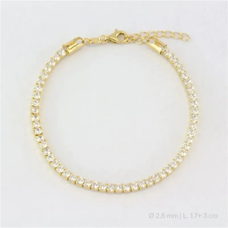 Pulsera en Plata de Ley 925m chapada oro con 17 cm. circonitas de 2.8