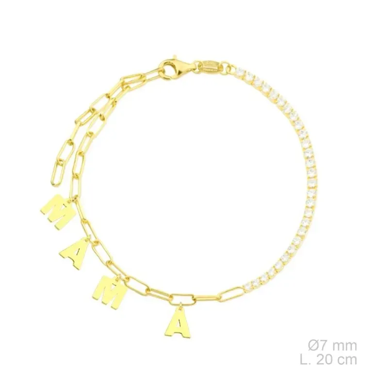 Pulsera Plata Ley 925m chapada oro 20 cm. charms colgantes MAMÁ 7 mm.