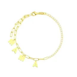Pulsera Plata Ley 925m chapada oro 20 cm. charms colgantes MAMÁ 7 mm.