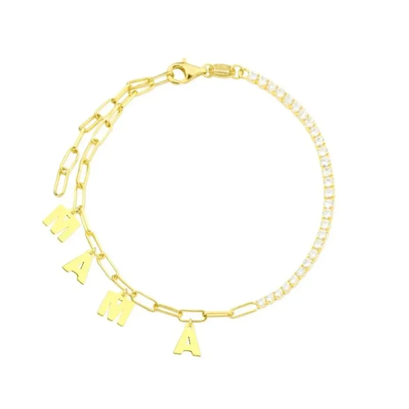Pulsera Plata Ley 925m chapada oro 20 cm. charms colgantes MAMÁ 7 mm.