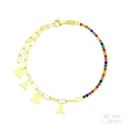 Pulsera Plata Ley 925m chapada oro 20 cm. charms MAMÁ 7 mm. circonita