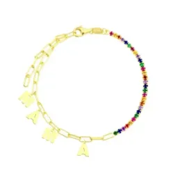 Pulsera Plata Ley 925m chapada oro 20 cm. charms MAMÁ 7 mm. circonita