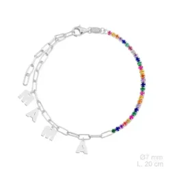 Pulsera Plata Ley 925m 20 cm. charms colgantes MAMÁ 7 mm. circonitas