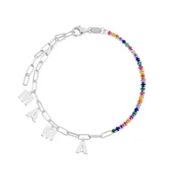 Pulsera Plata Ley 925m 20 cm. charms colgantes MAMÁ 7 mm. circonitas