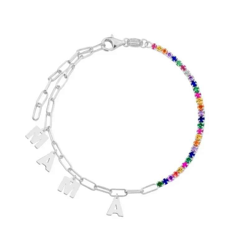 Pulsera Plata Ley 925m 20 cm. charms colgantes MAMÁ 7 mm. circonitas