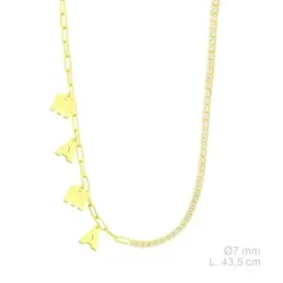 Gargantilla Plata Ley 925m chapada oro 43.5 cm. charms MAMÁ 7 mm. cir