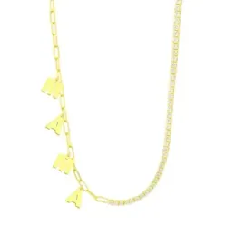 Gargantilla Plata Ley 925m chapada oro 43.5 cm. charms MAMÁ 7 mm. cir