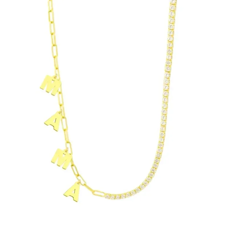 Gargantilla Plata Ley 925m chapada oro 43.5 cm. charms MAMÁ 7 mm. cir