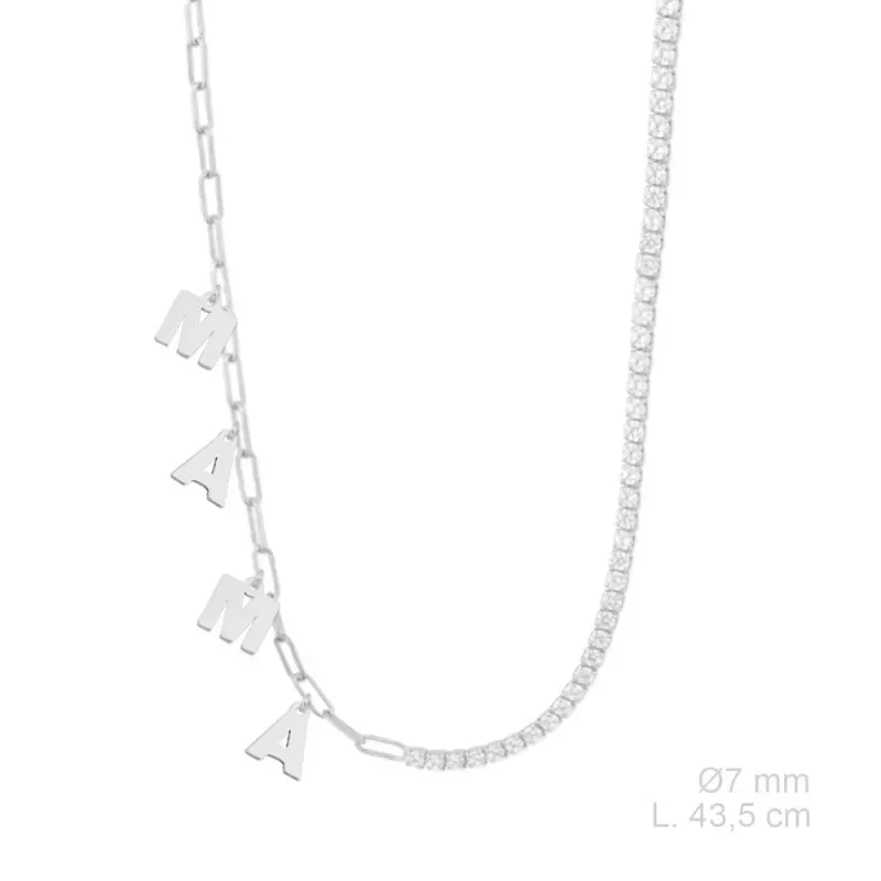 Gargantilla Plata Ley 925m 43.5 cm. charms colgantes MAMÁ 7 mm. circo