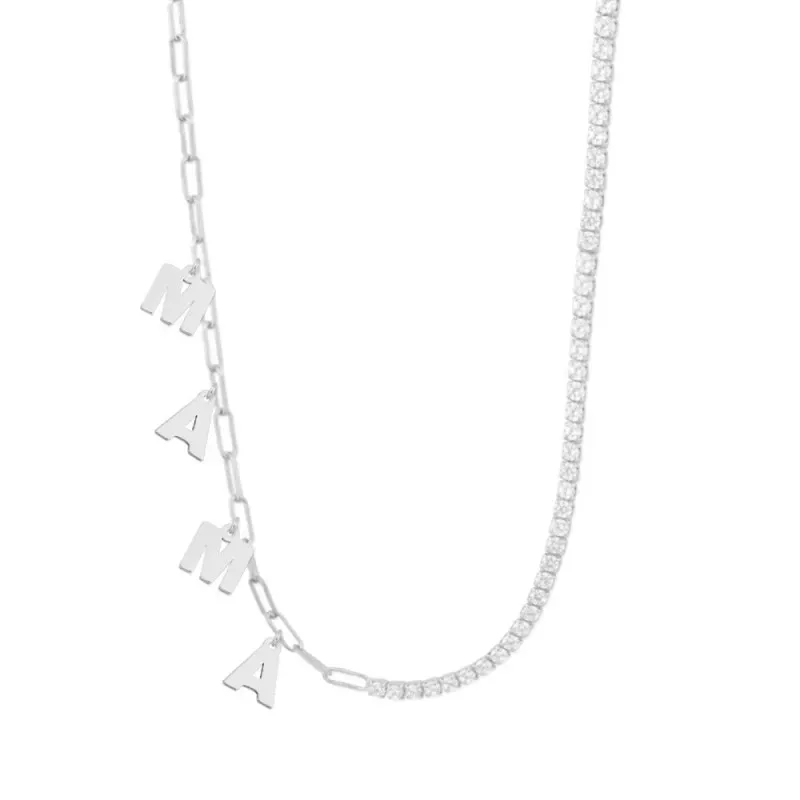 Gargantilla Plata Ley 925m 43.5 cm. charms colgantes MAMÁ 7 mm. circo