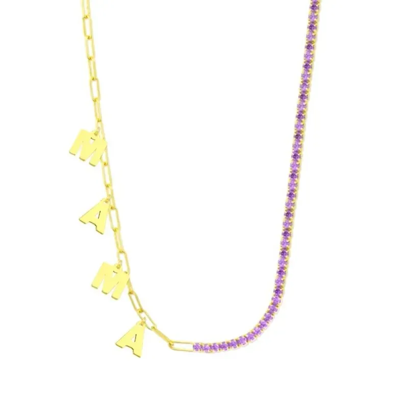 Gargantilla Plata Ley 925m chapada oro 43.5 cm. charms MAMÁ 7 mm. cir
