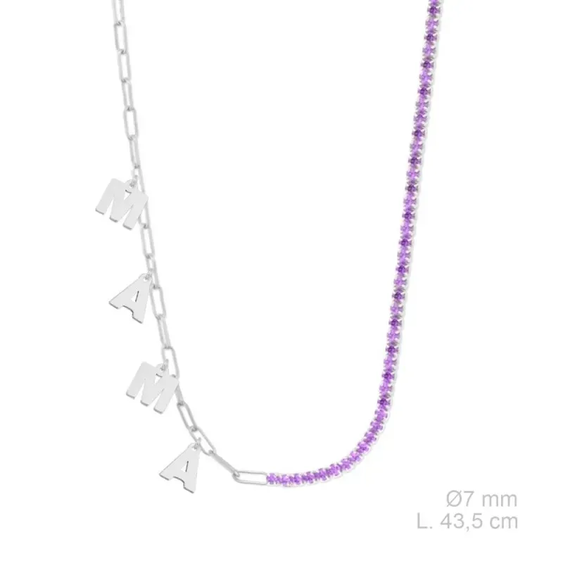 Gargantilla Plata Ley 925m 43.5 cm. charms colgantes MAMÁ 7 mm. circo