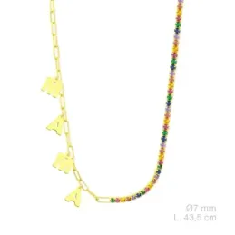 Gargantilla Plata Ley 925m chapada oro 43.5 cm. charms MAMÁ 7 mm. cir